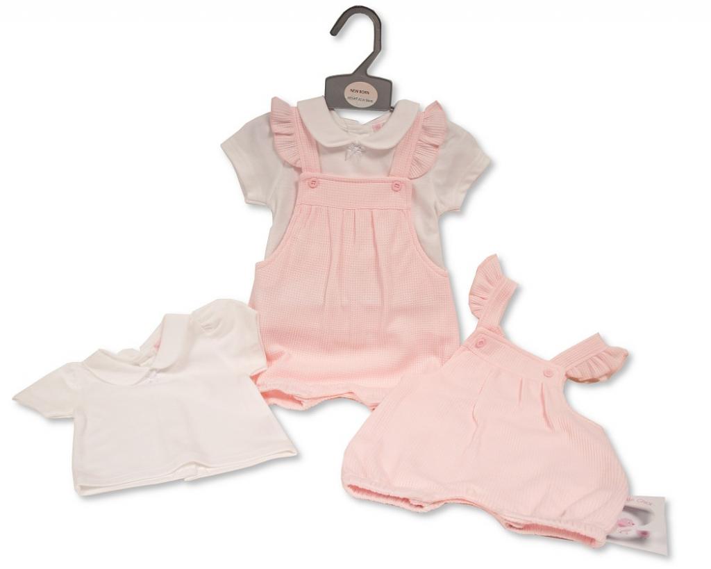 Baby Girls Pink Frilly Strap Romper Set