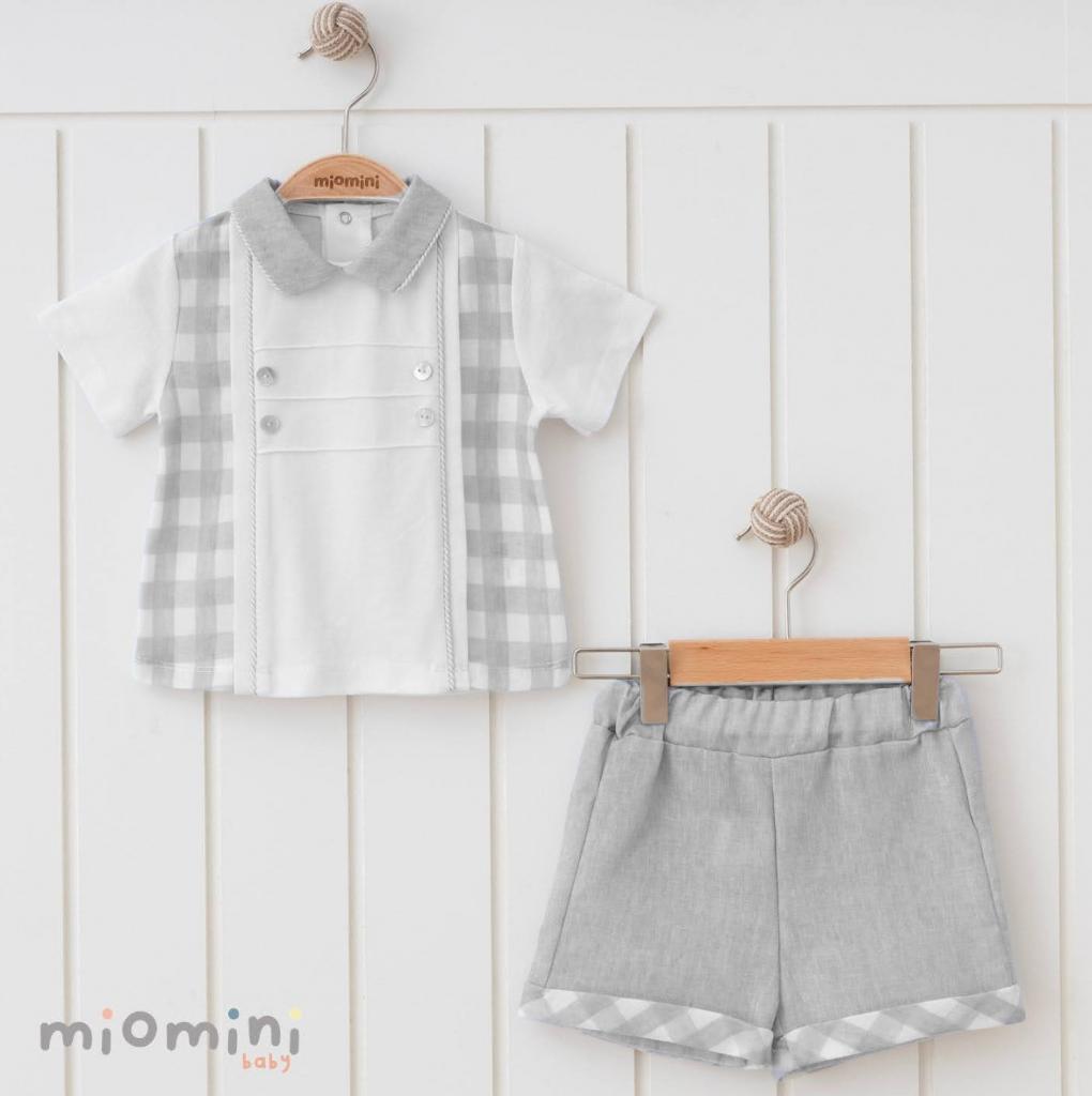 Boys Grey/White Checked Shorts Set