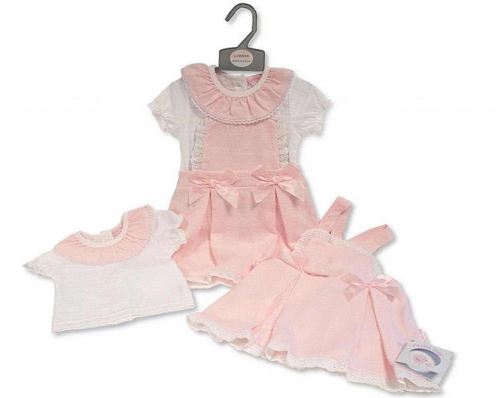 Baby Girls Pink Pinafore Dress & Frilly Collar Top