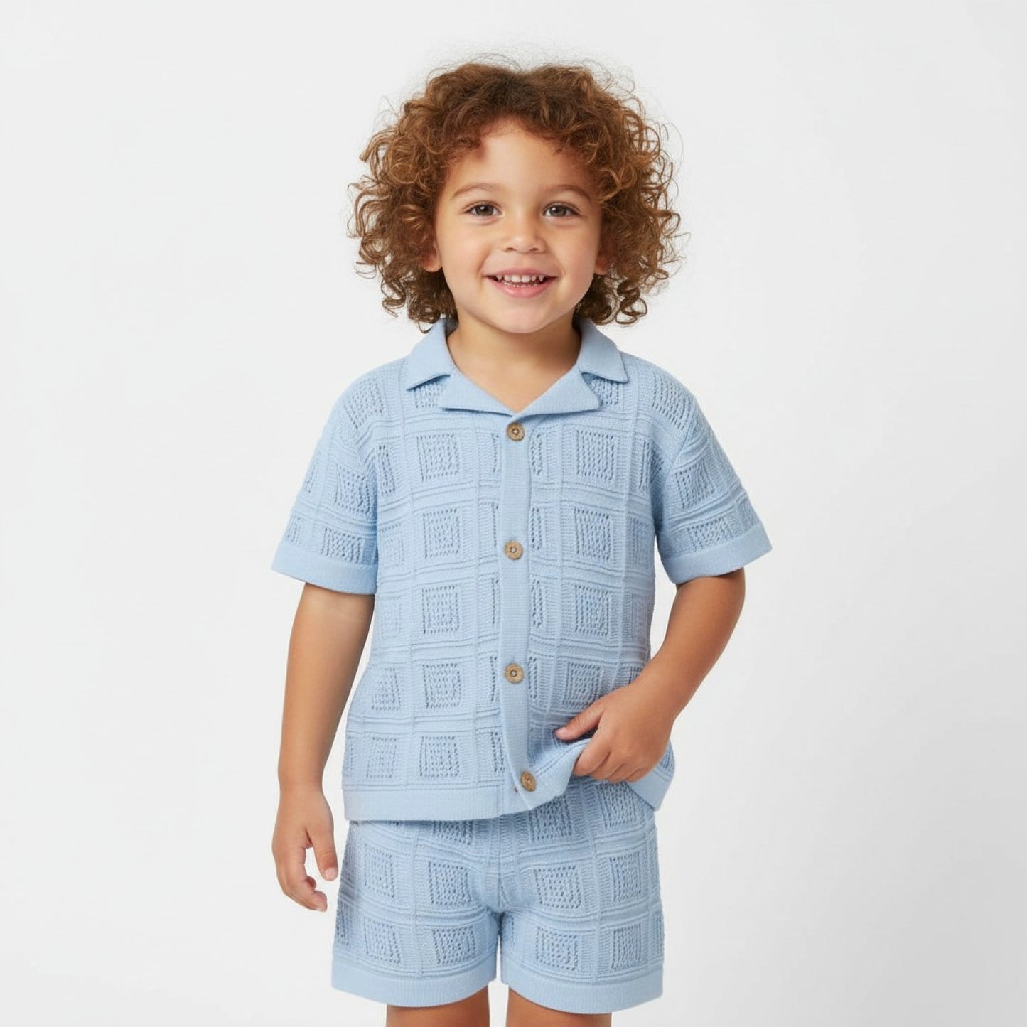 Boys Blue Knitted Shorts Set