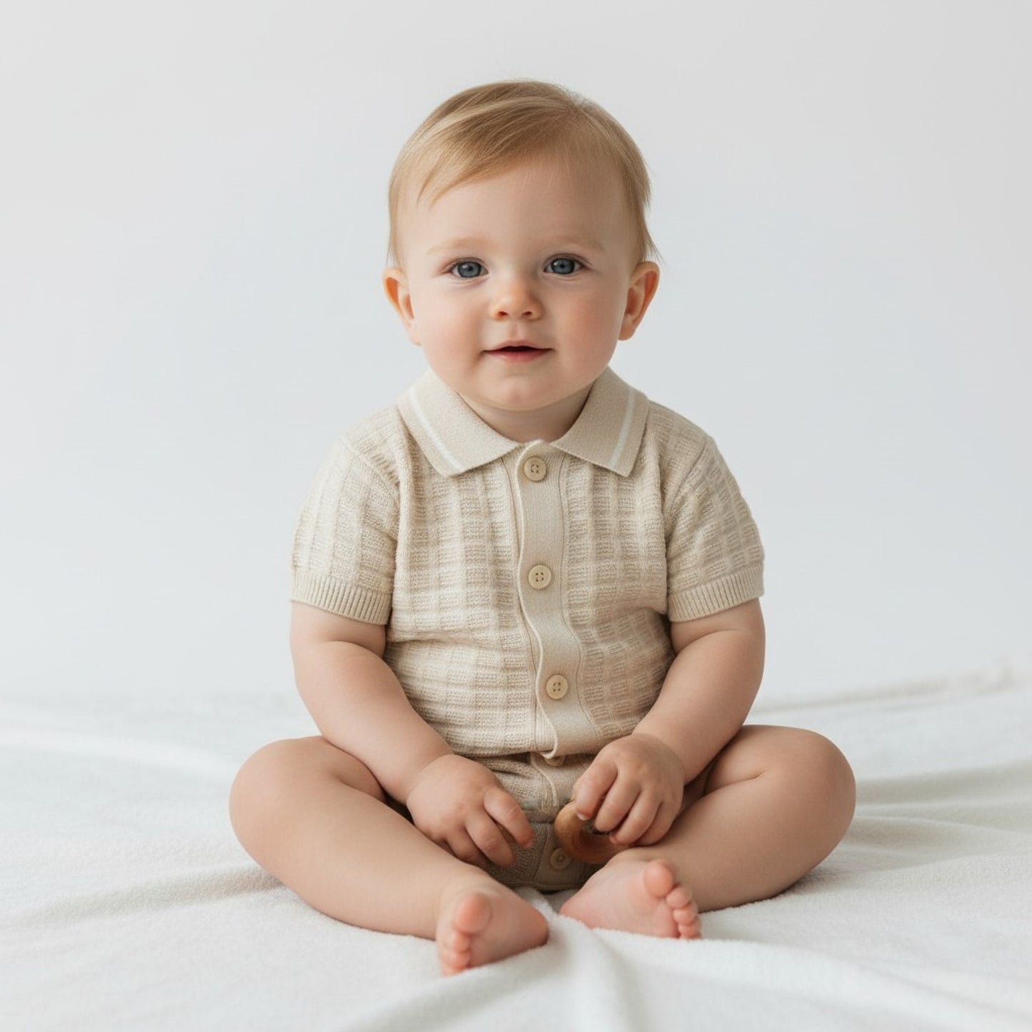 Baby Boys Beige Knitted Romper