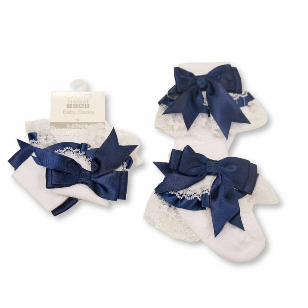 Frilly Ankle Socks Navy Bow