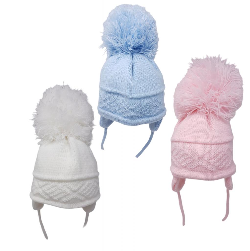 Baby Pom Pom Hat Pink Blue White