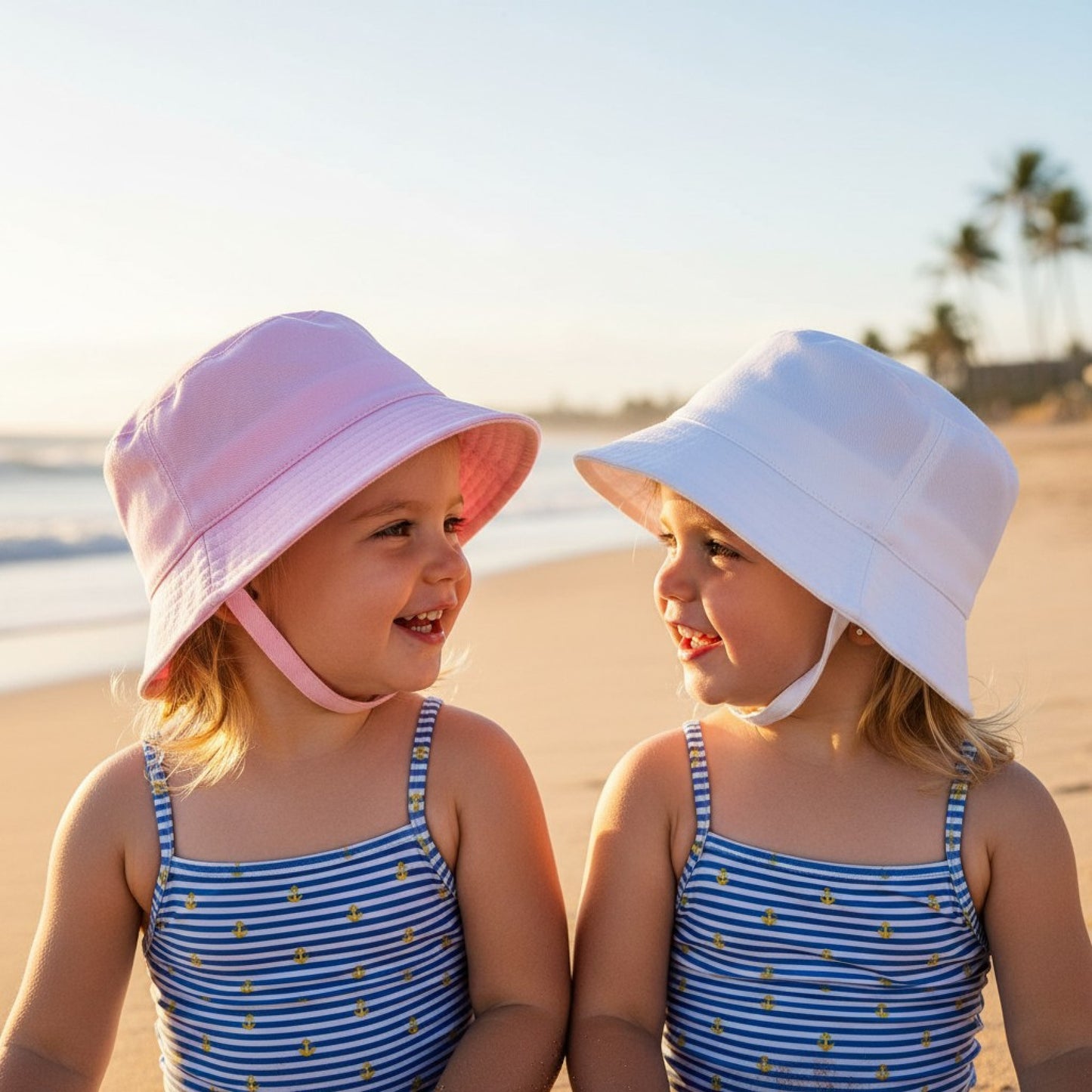 Summer Bucket Hats White Blue Pink