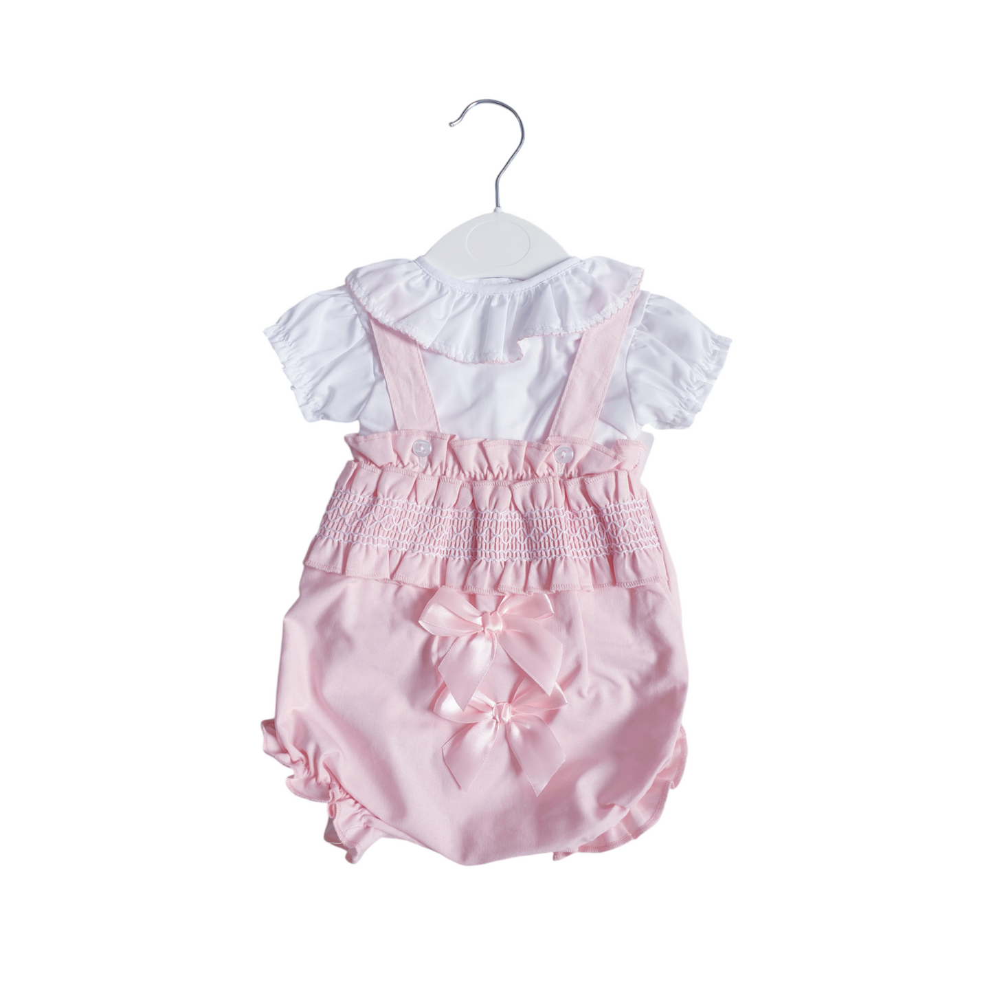 Baby Girls Pink Smocked Bow Romper