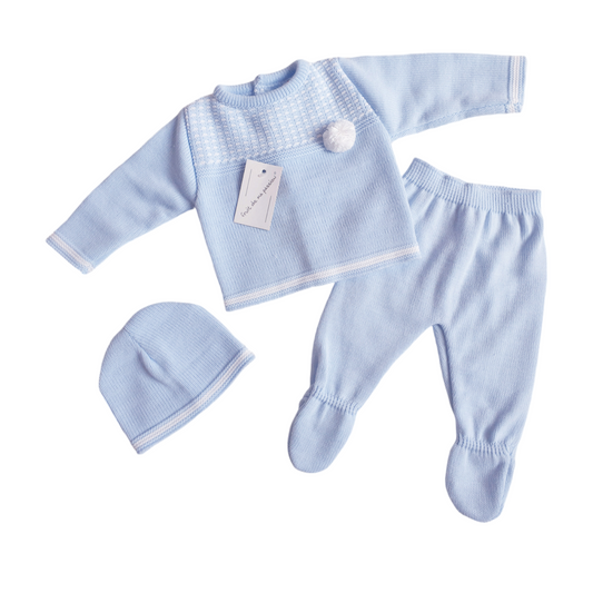 Baby Boys Blue/White Pom Pom Spanish Knitted Set