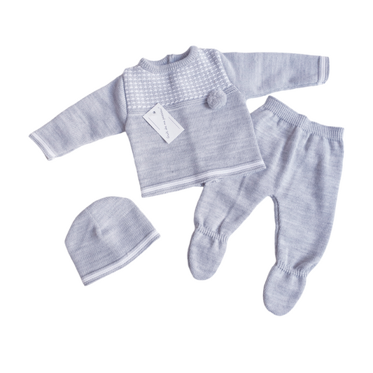 Baby Boys Grey Pom Pom Spanish Knitted Set