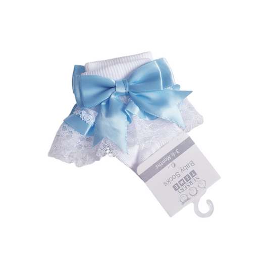 Frilly Ankle Socks Blue Bow