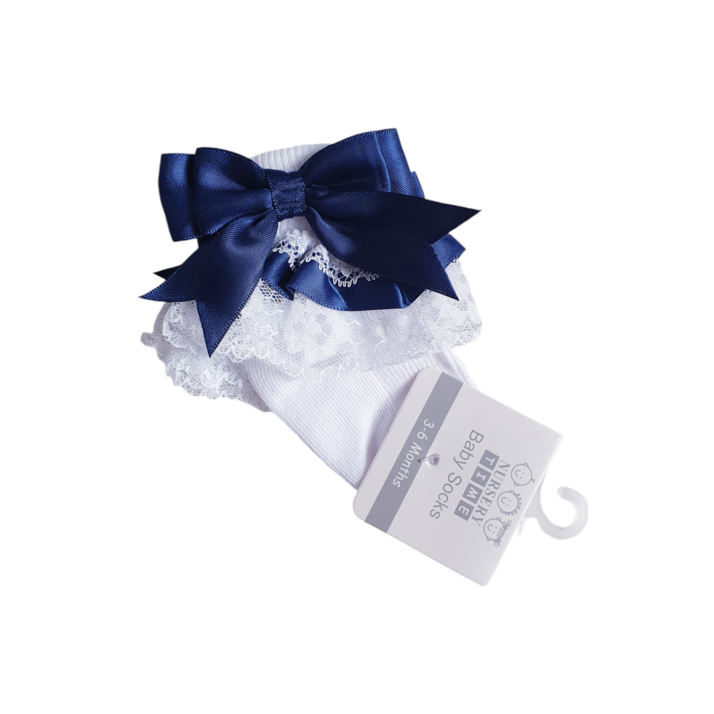 Frilly Ankle Socks Navy Bow