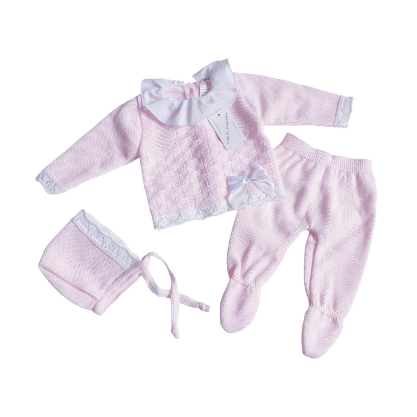 Baby Girls Spanish Pink/White Knitted Set