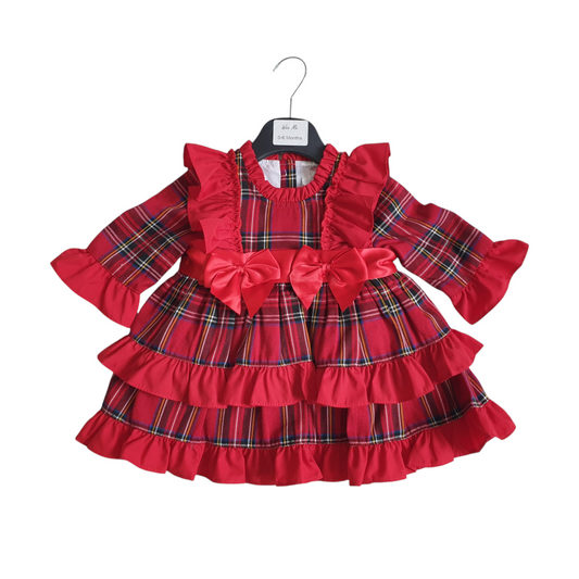 Girls Red Tartan Puff Ball Dress