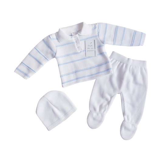 Baby Boys White Stripe Spanish Knitted Set