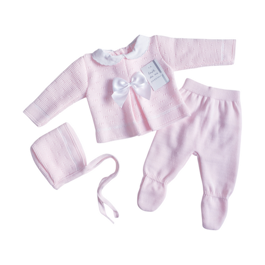 Baby Girls Spanish Pink Bow Knitted Set