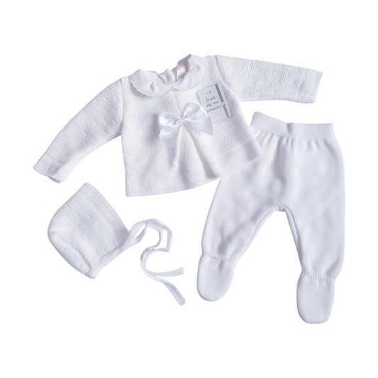 Baby Spanish White Bow Knitted Set