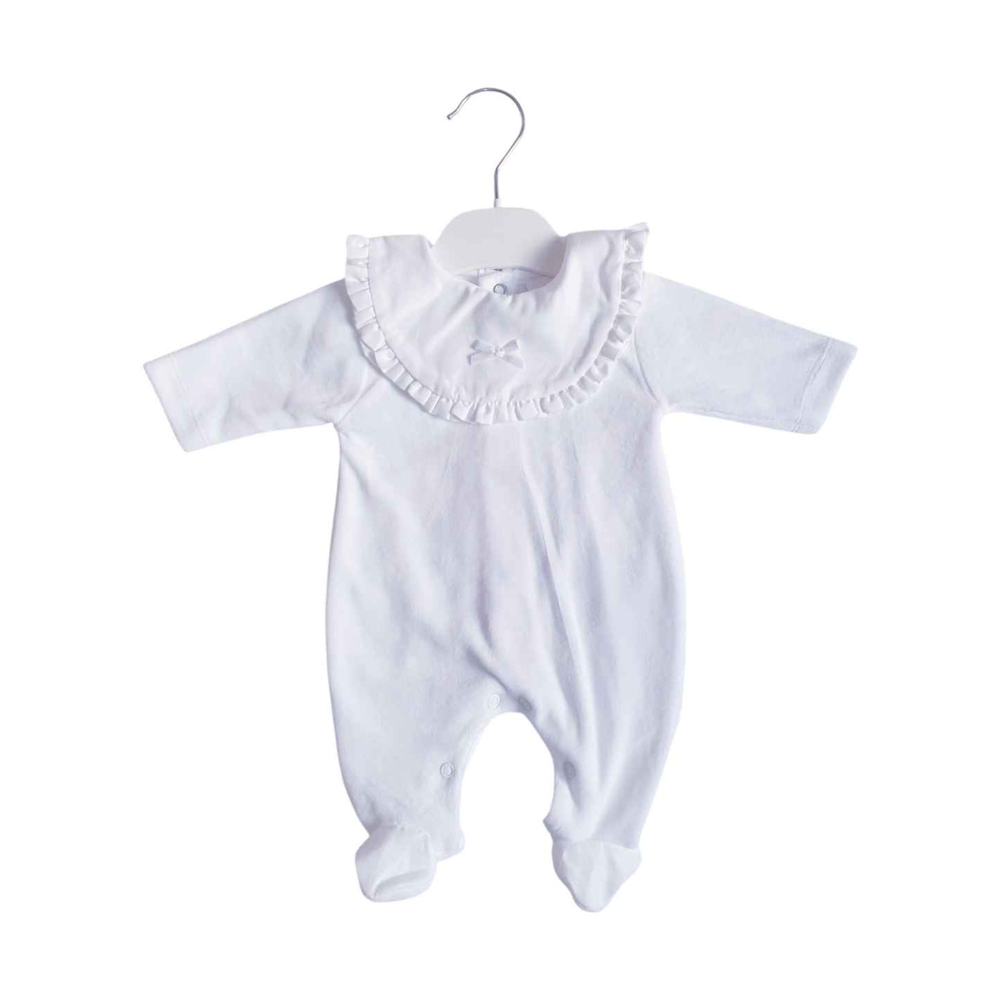 Baby Girls Spanish White Velour Babygrow