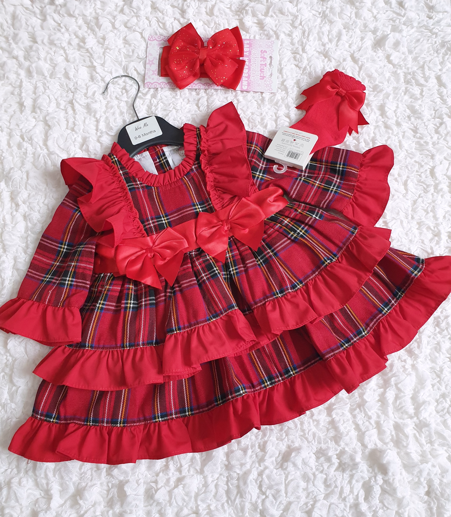 Girls Red Tartan Puff Ball Dress