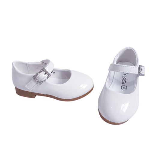 Girls White Diamante Buckle Shoes