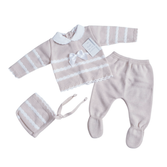 Baby Girls Beige Spanish Knitted 3 Piece Set