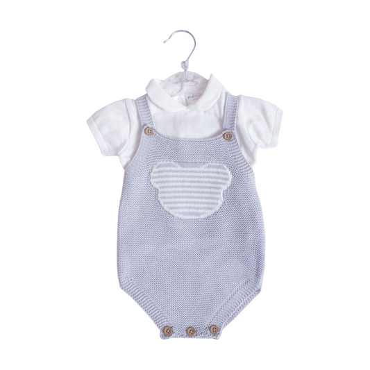 Baby Boys Grey Knitted Teddy Romper & Top