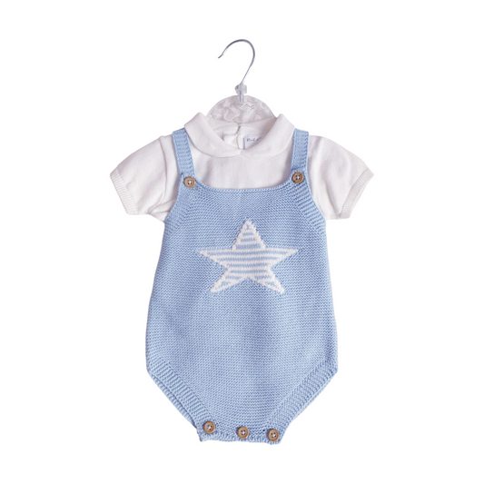 Baby Boys Blue Knitted Star Romper & Top