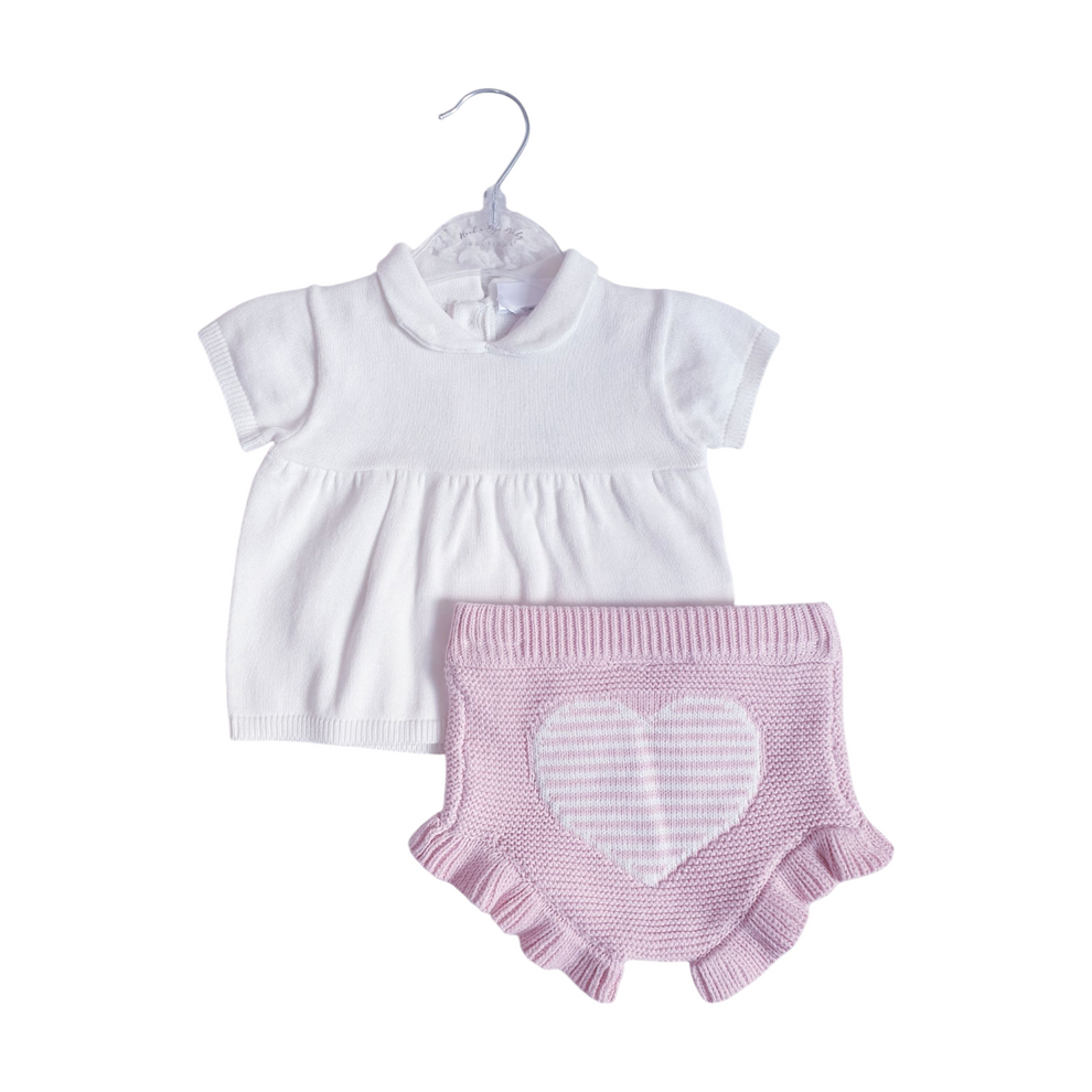 Baby Girls Pink Knitted Heart Jam Set