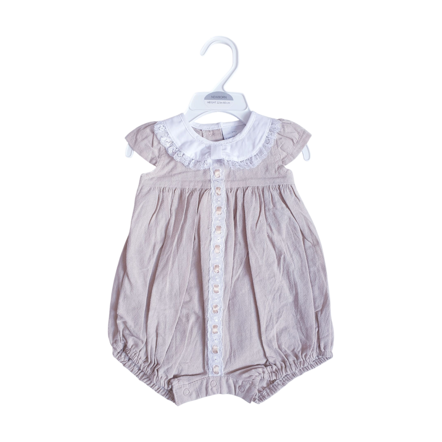 Baby Girls Beige Ribbon Slot Romper