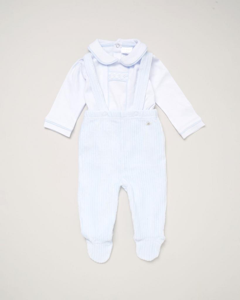 Baby Boys Blue/White Ribbed Velour Outfit Set