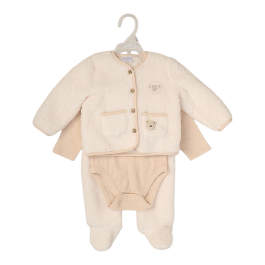 Baby Cream Sherpa Teddy Jacket Set