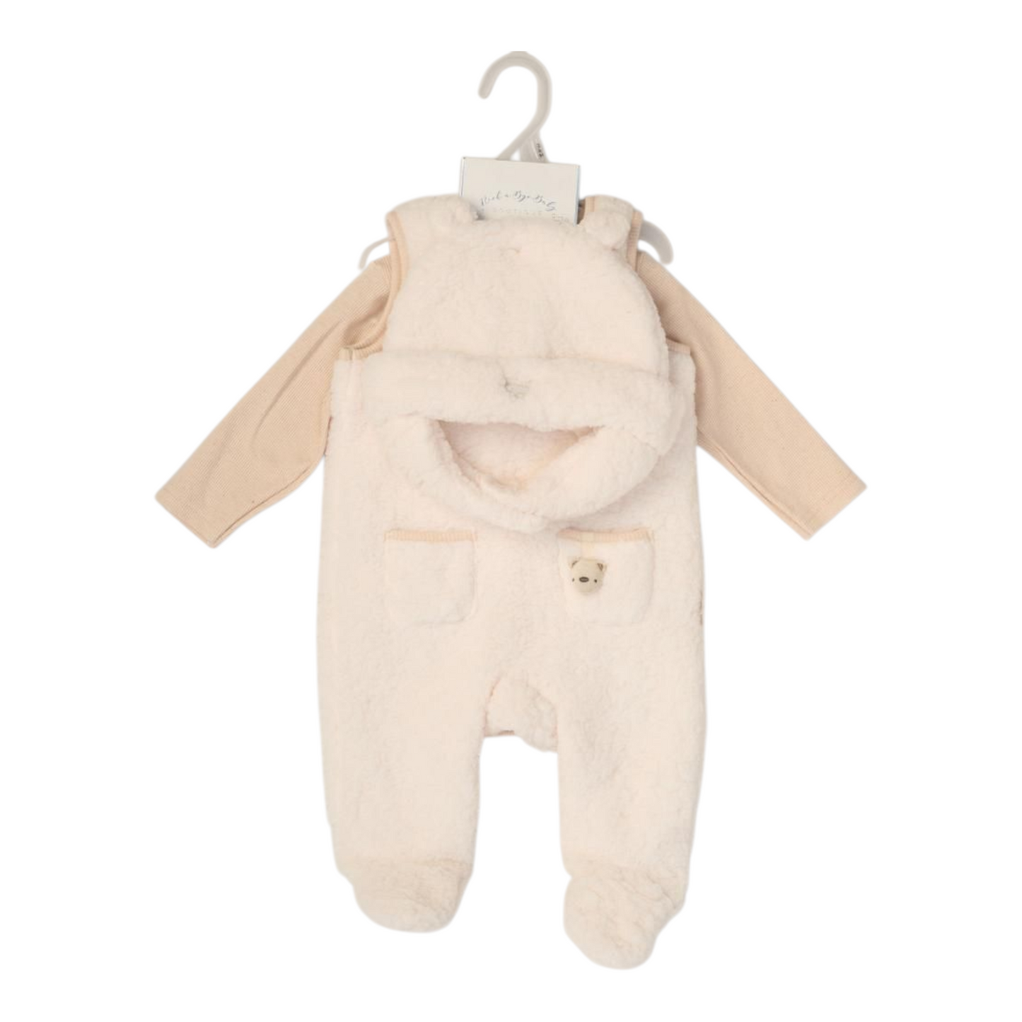 Baby Cream Sherpa Teddy Dungaree Set