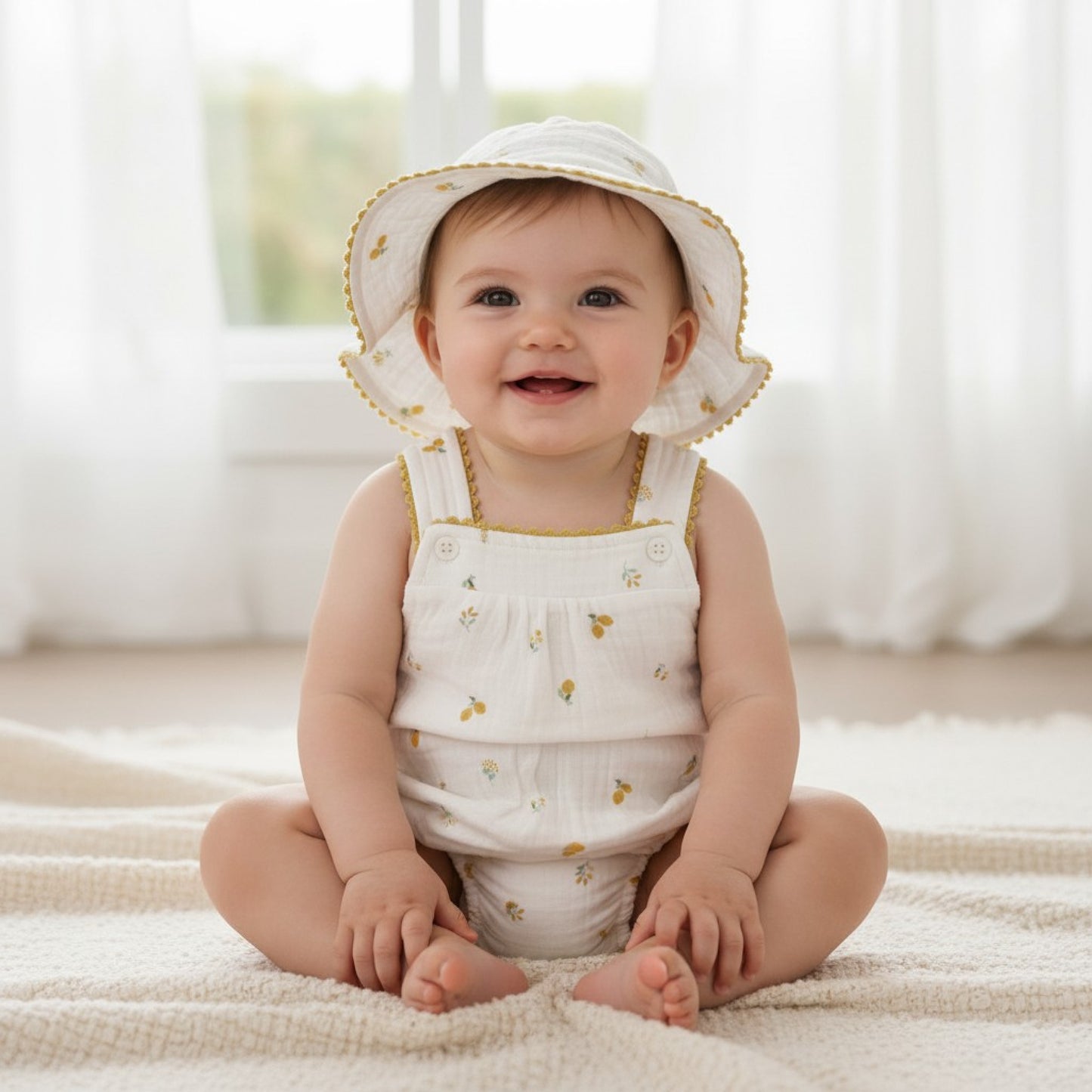 Baby Girls Lemons Romper & Summer Hat