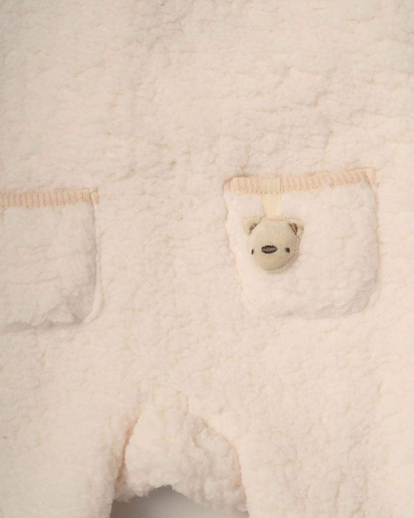 Baby Cream Sherpa Teddy Dungaree Set