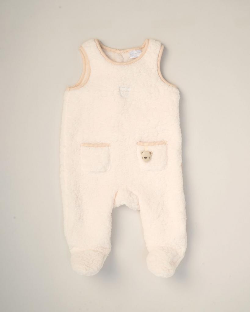 Baby Cream Sherpa Teddy Dungaree Set
