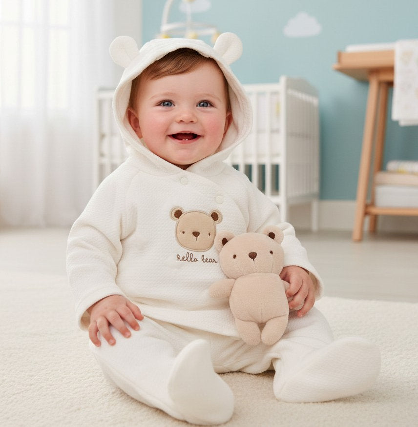 Baby White Teddy 2 Piece Outfit & Teddy