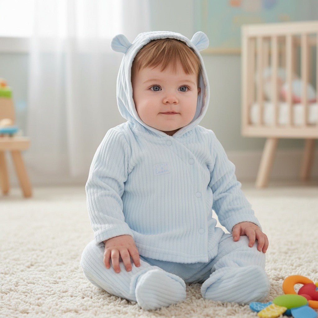 Baby Boys Blue Ribbed Velour Set