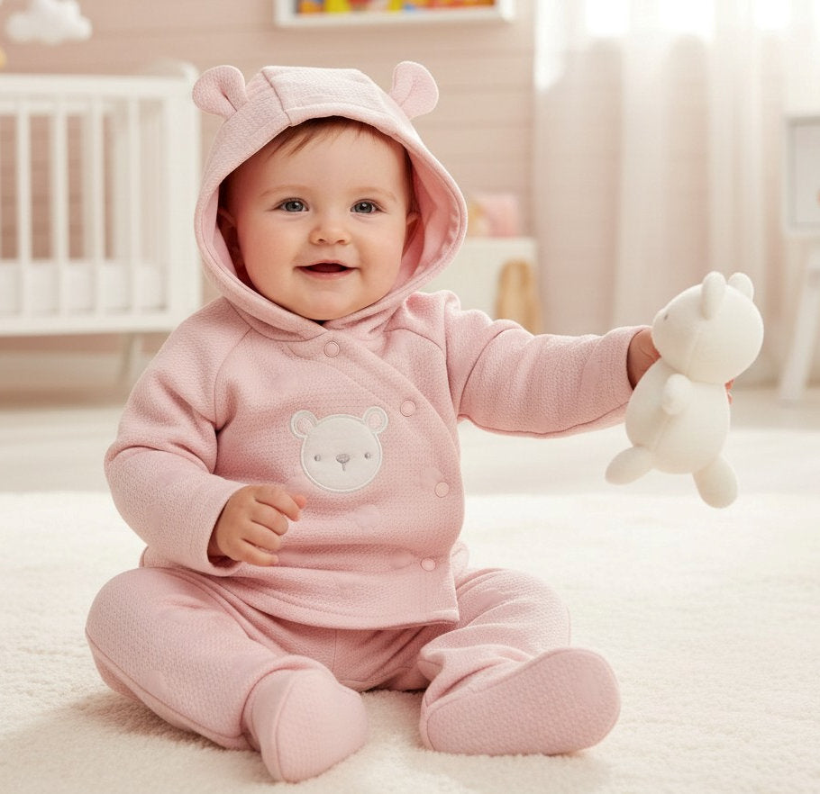 Baby Girls Pink Teddy 2 Piece Outfit & Teddy