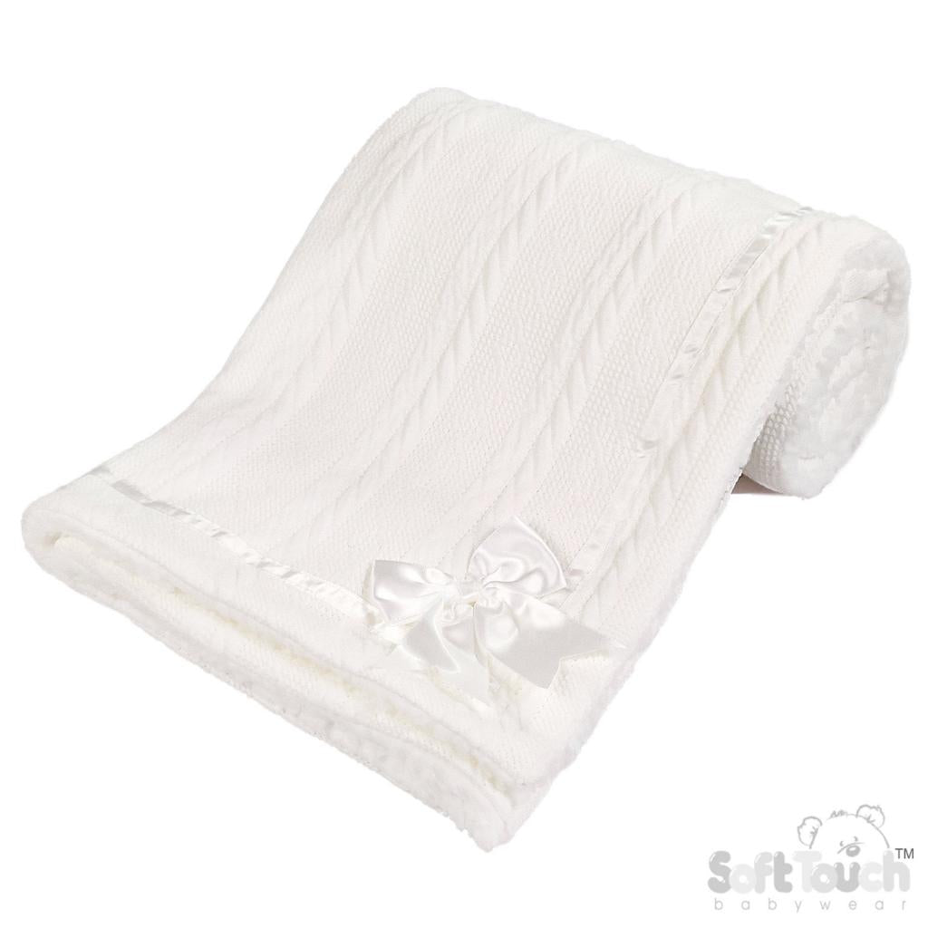 White Fleece Lined Bow Blanket