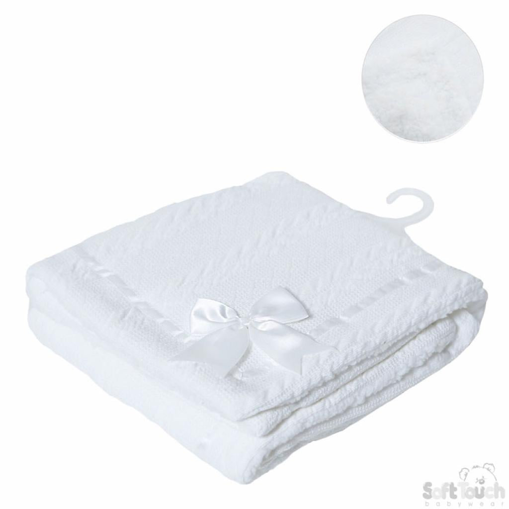 White Fleece Lined Bow Blanket