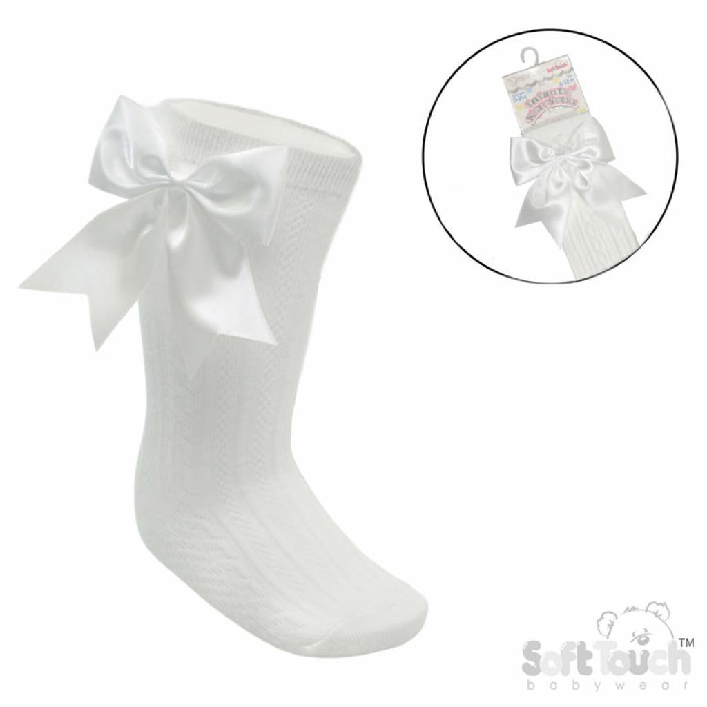 Baby Girls Knee High Bow Socks White/Cream/Beige/Pink 0-24M
