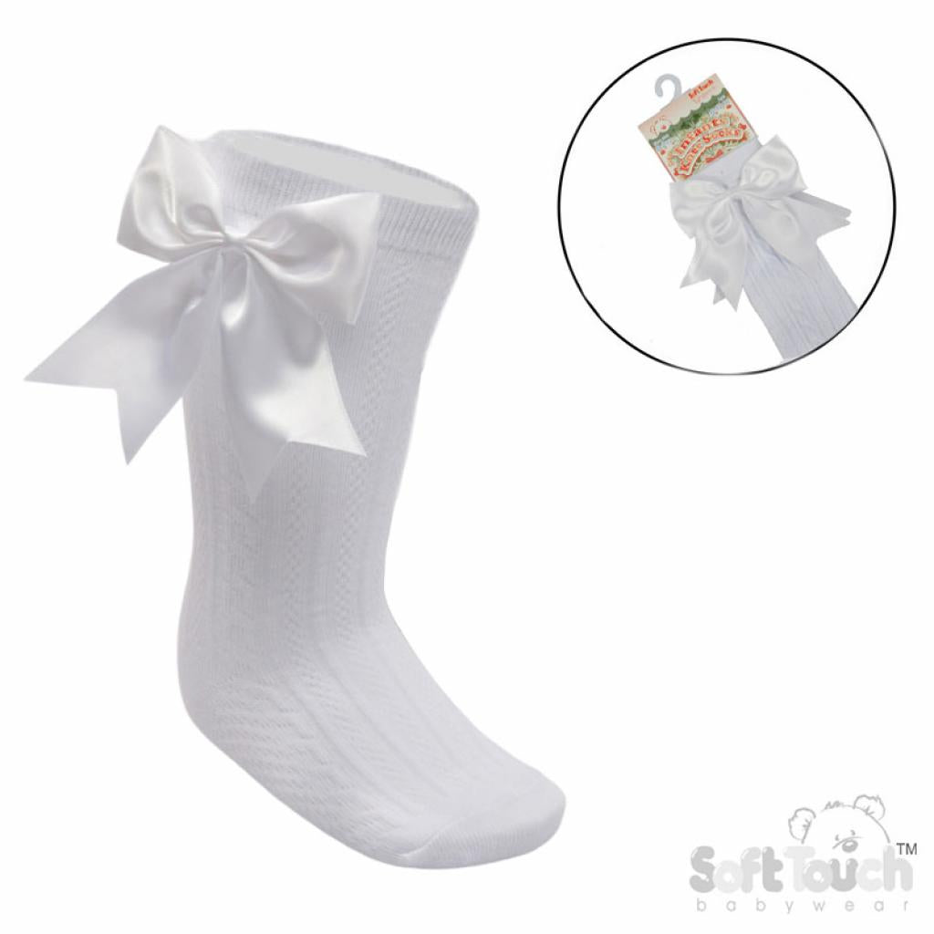 Baby Girls Knee High Bow Socks White/Cream/Beige/Pink 0-24M