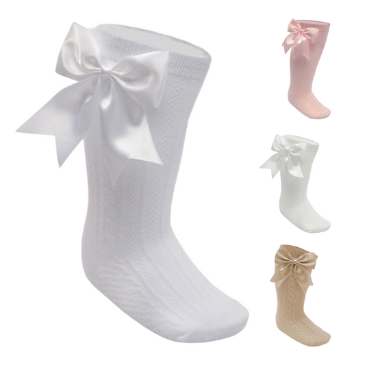 Baby Girls Knee High Bow Socks White/Cream/Beige/Pink 0-24M