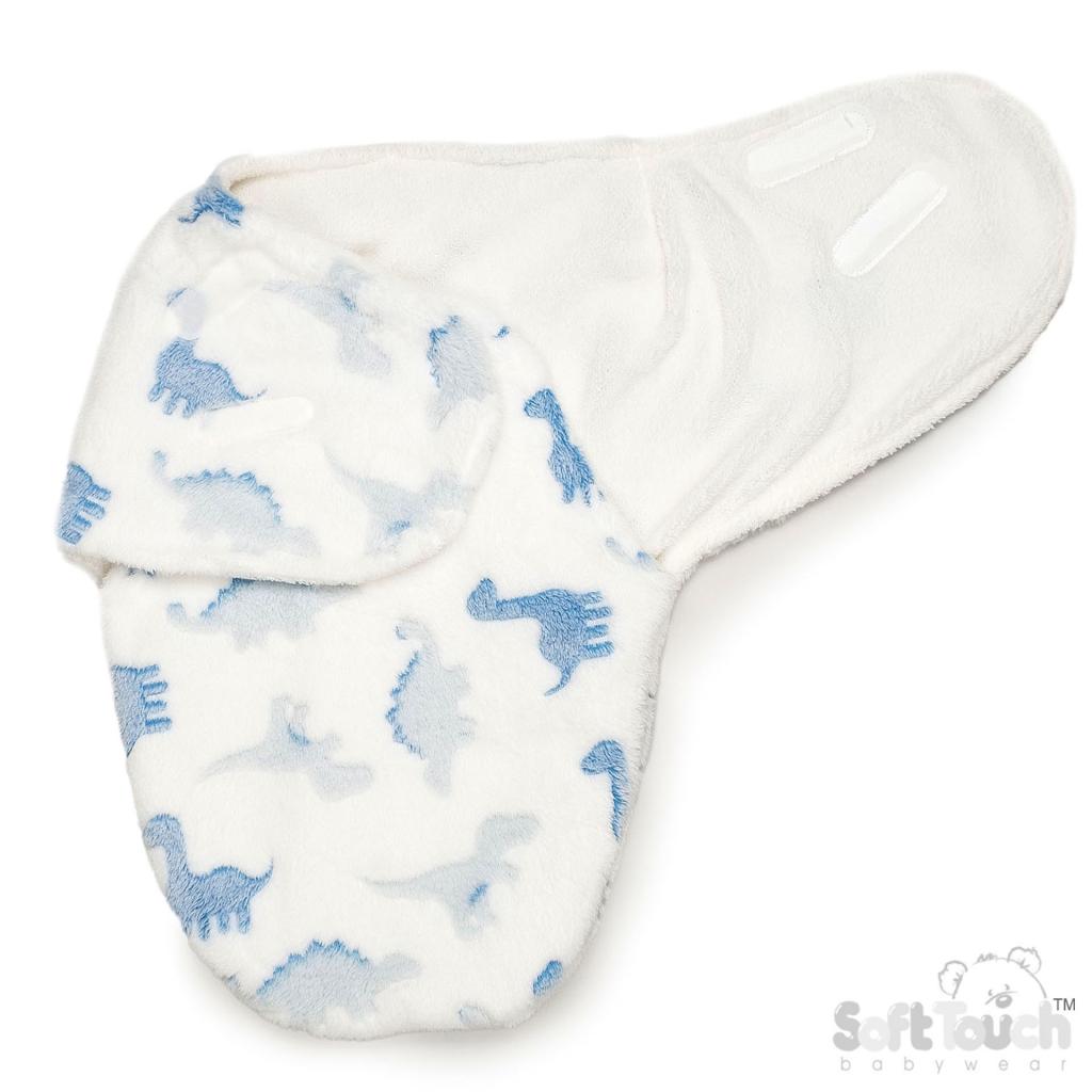 White/Blue Dinosaur Baby Swaddle Wrap