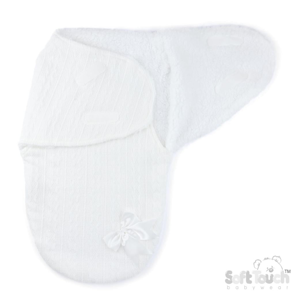 Baby White Bow Cable Swaddle Wrap