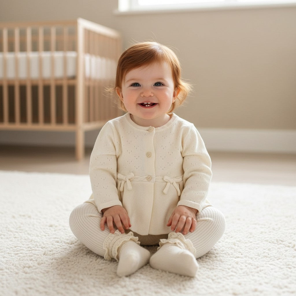 Baby Girls Cream Knitted Cardigan & Ribbed Leggings Set