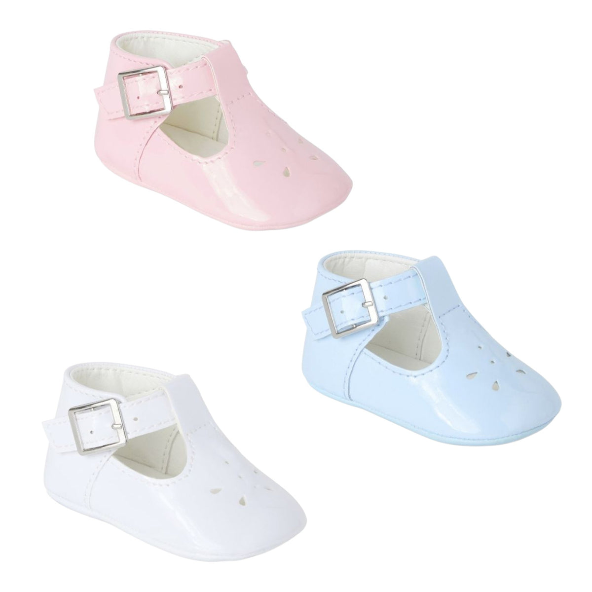 Baby Patent Soft Sole T Bar Shoes Pink White Blue
