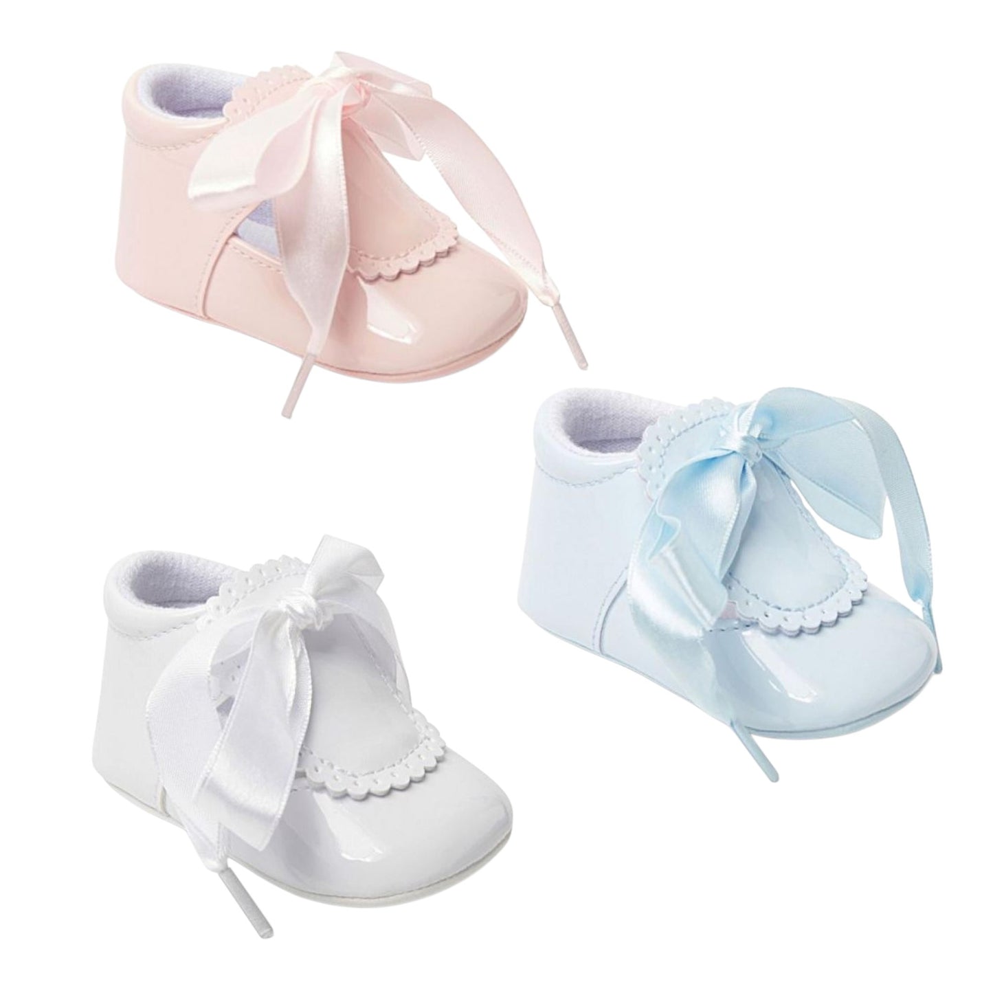 Baby Patent Soft Sole Ribbon Bow Shoes Pink White Blue