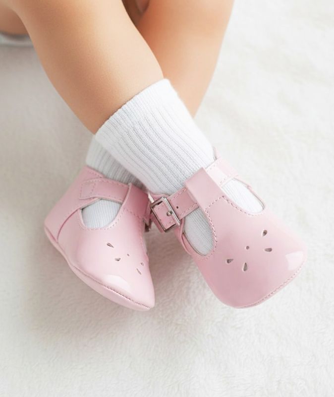 Baby Patent Soft Sole T Bar Shoes Pink White Blue