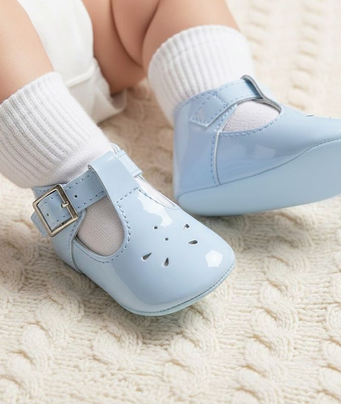 Baby Patent Soft Sole T Bar Shoes Pink White Blue