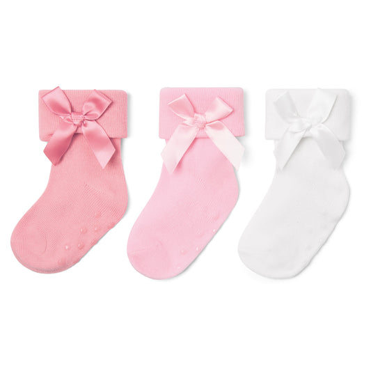 Baby Girls 3 Pack Bow Socks Pink White