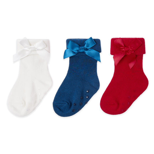 Baby Girls 3 Pack Bow Socks Red Navy White
