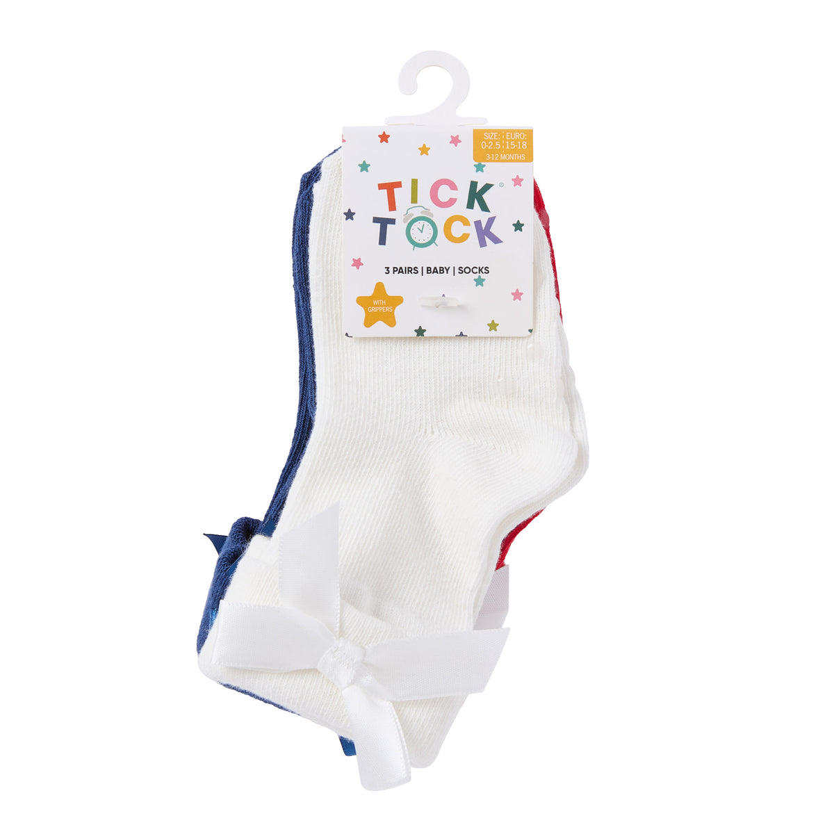 Baby Girls 3 Pack Bow Socks Red Navy White